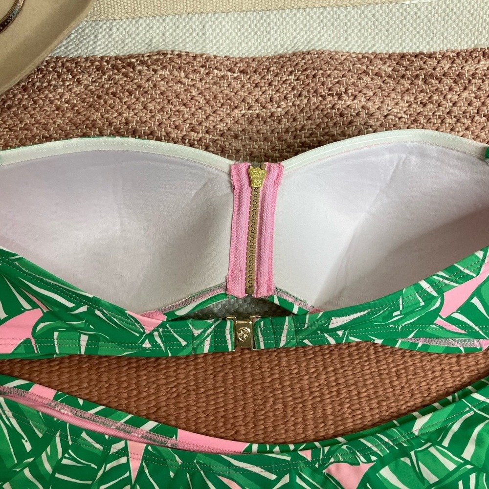 Lilly Pulitzer Genya Bandeau Bikini Set Top Size 14 & Bottom Size 12 Green Pink - Picture 5 of 8
